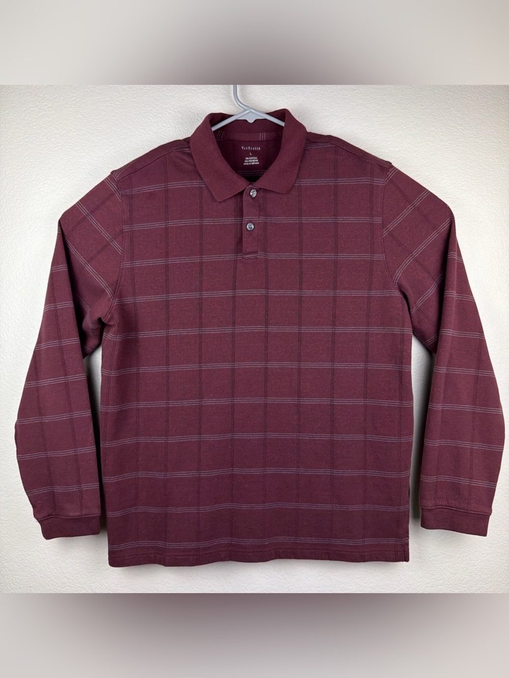 Van Heusen Long Sleeve Polo Shirt Collared Red Men’s Large